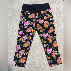 Betsey Johnson Floral Crop Leggings Women’s Size Small Black logo gym workout